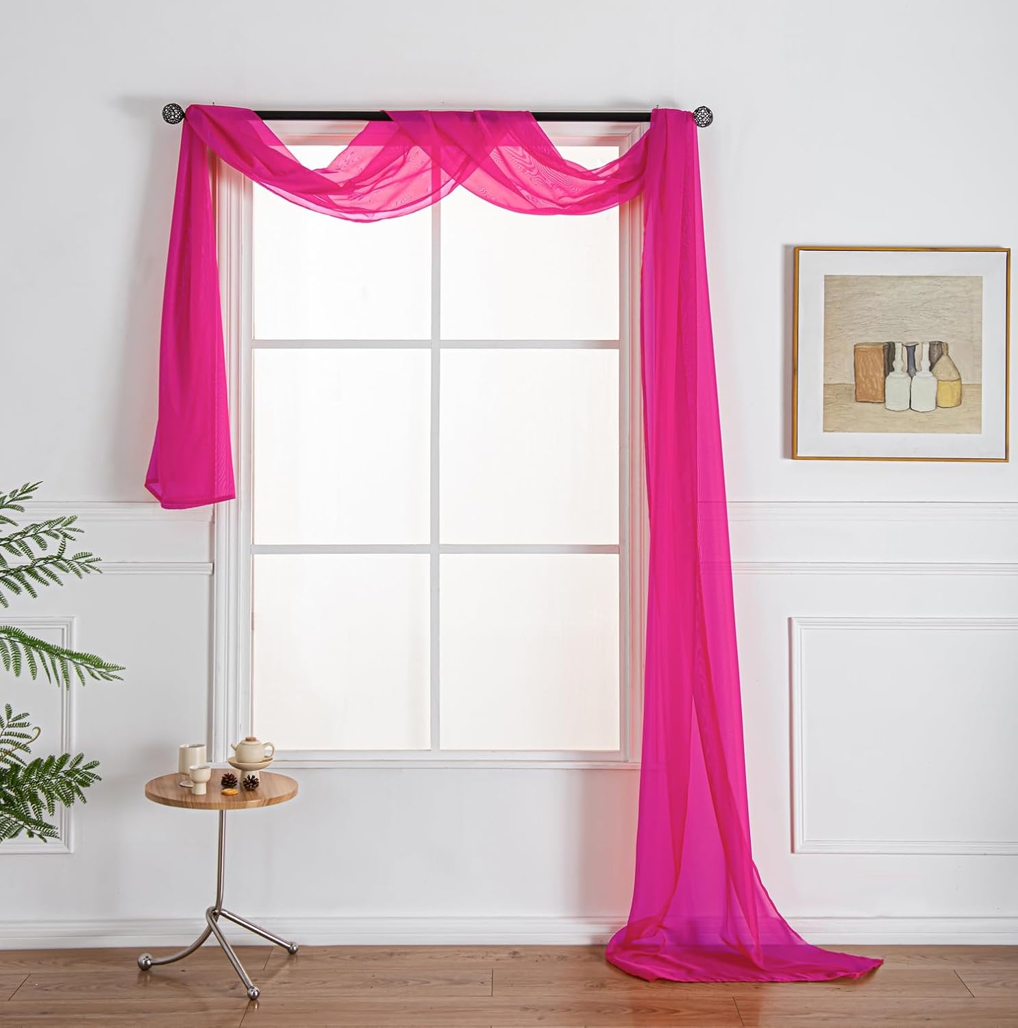WPM Hot Pink Sheer Window Valance Scarf Panel