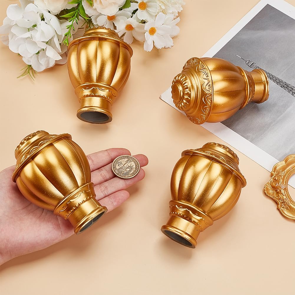 AHANDMAKER 4 Pcs Gold Plastic Curtain Rod Finials