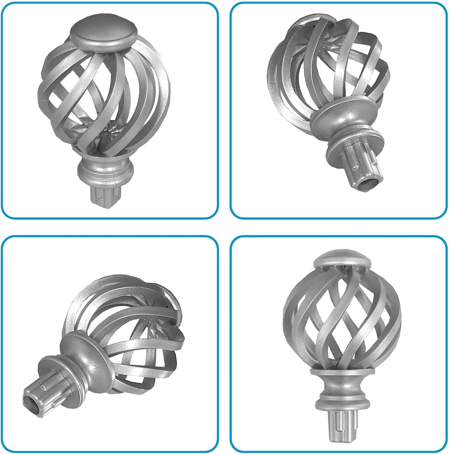 4 Pcs Spiral Cage Curtain Rod Finials for 58 Inch Rod