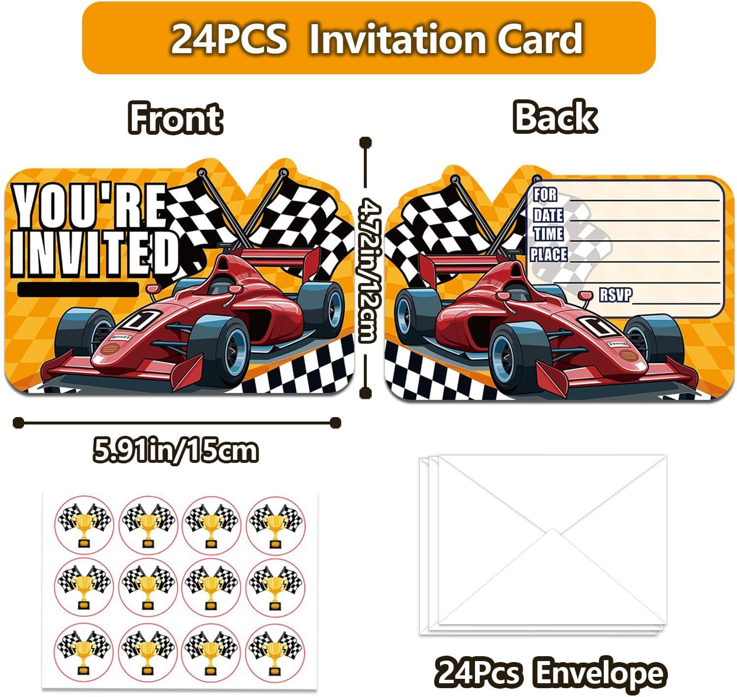 24PCS Race Car Birthday Invites with Envelopes and Stickers
