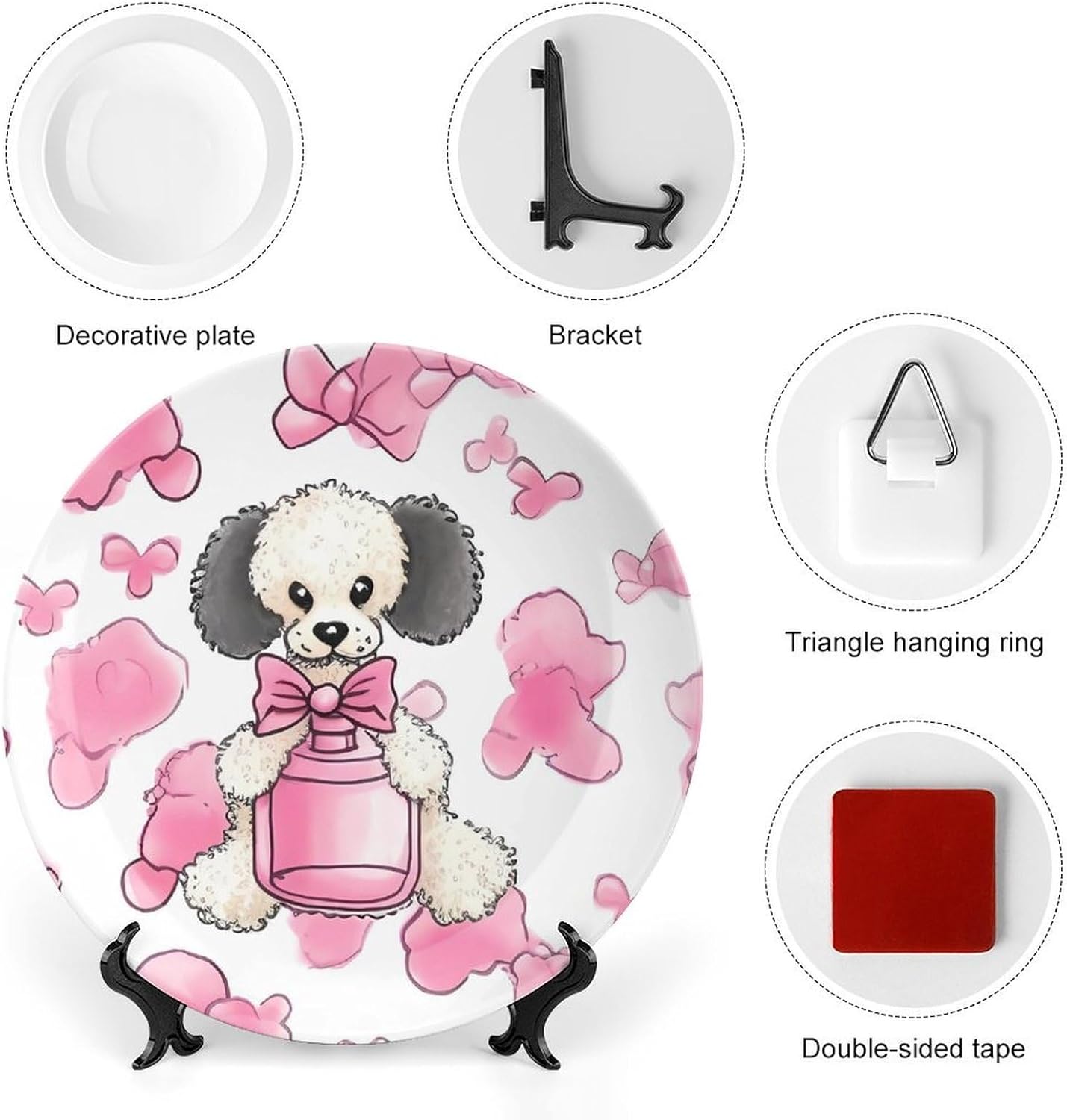 POTSCBVW Perfume Bottle And Poodle Wall Art Decor Plate Set
