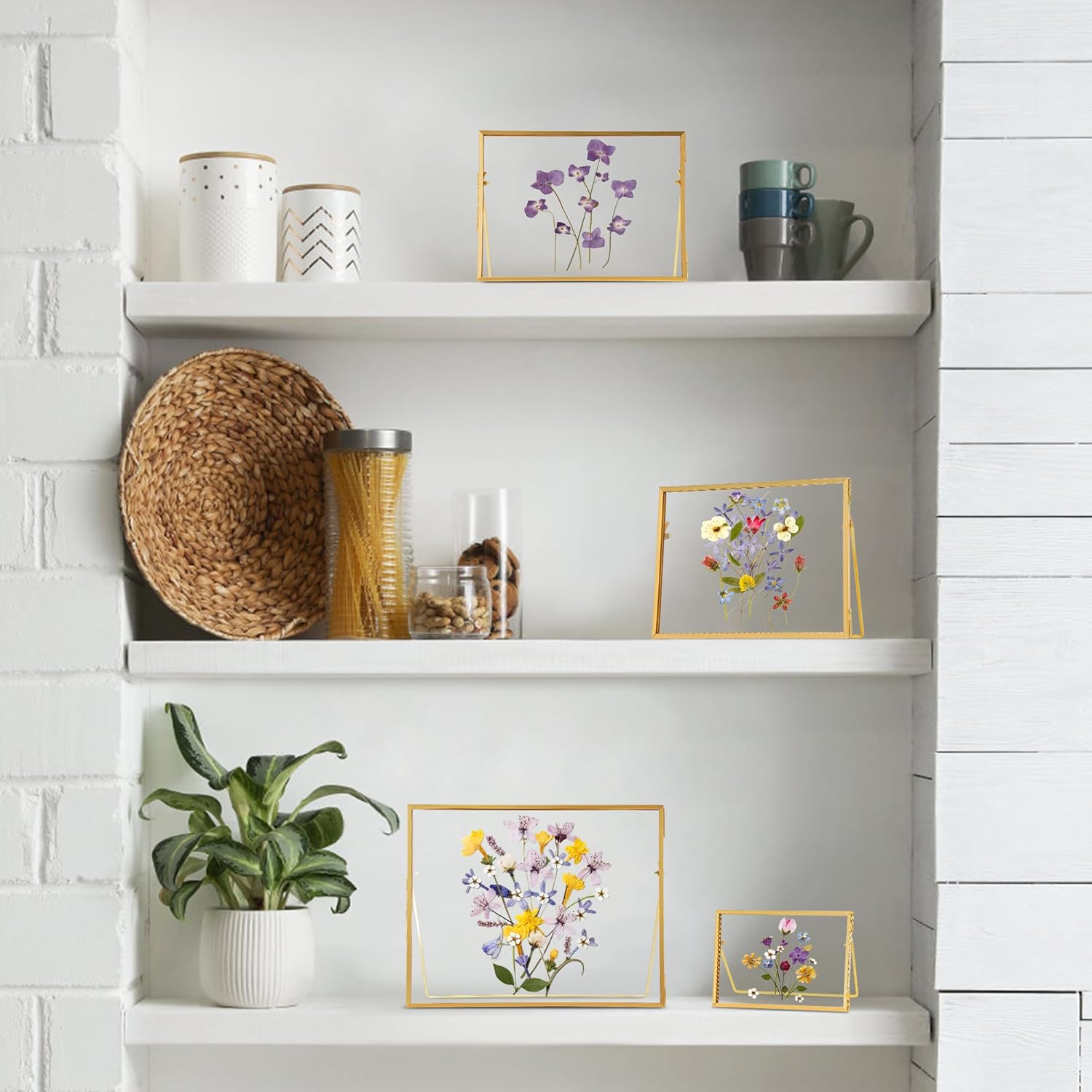 Glass Pressed Flower Frame Handmade with Brass Edges