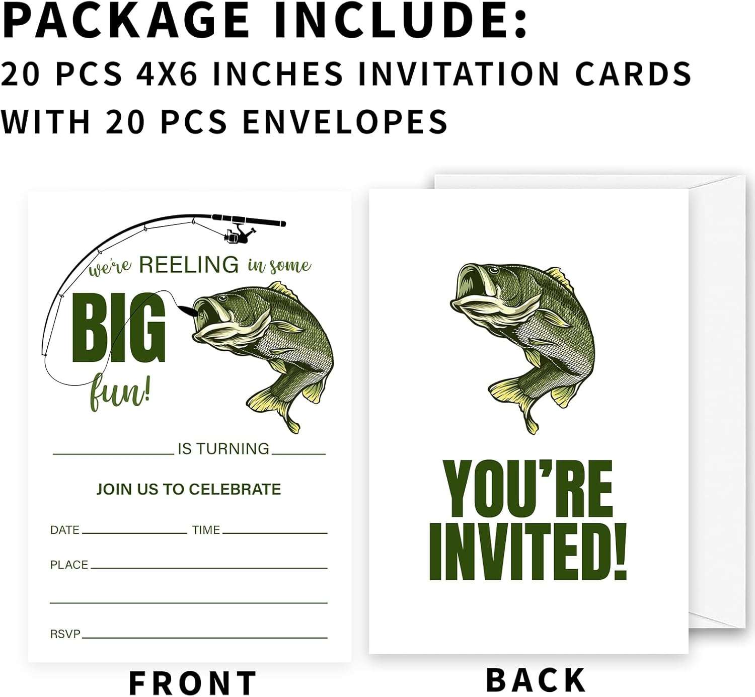 Fishing Theme Birthday Invites with Envelopes Set C03