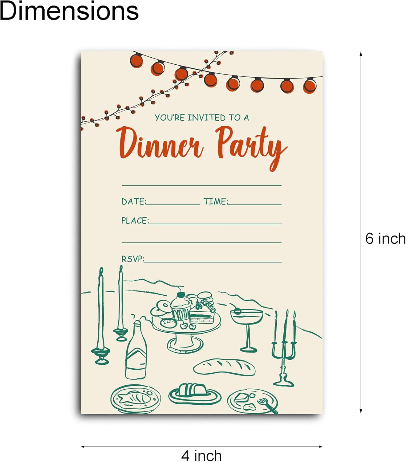 Dinner Party Invitations for Kids Double-Sided 30 Pack