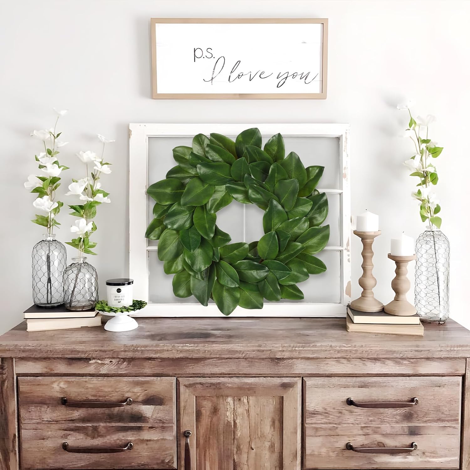 Briful 24 Inch Artificial Magnolia Wreath