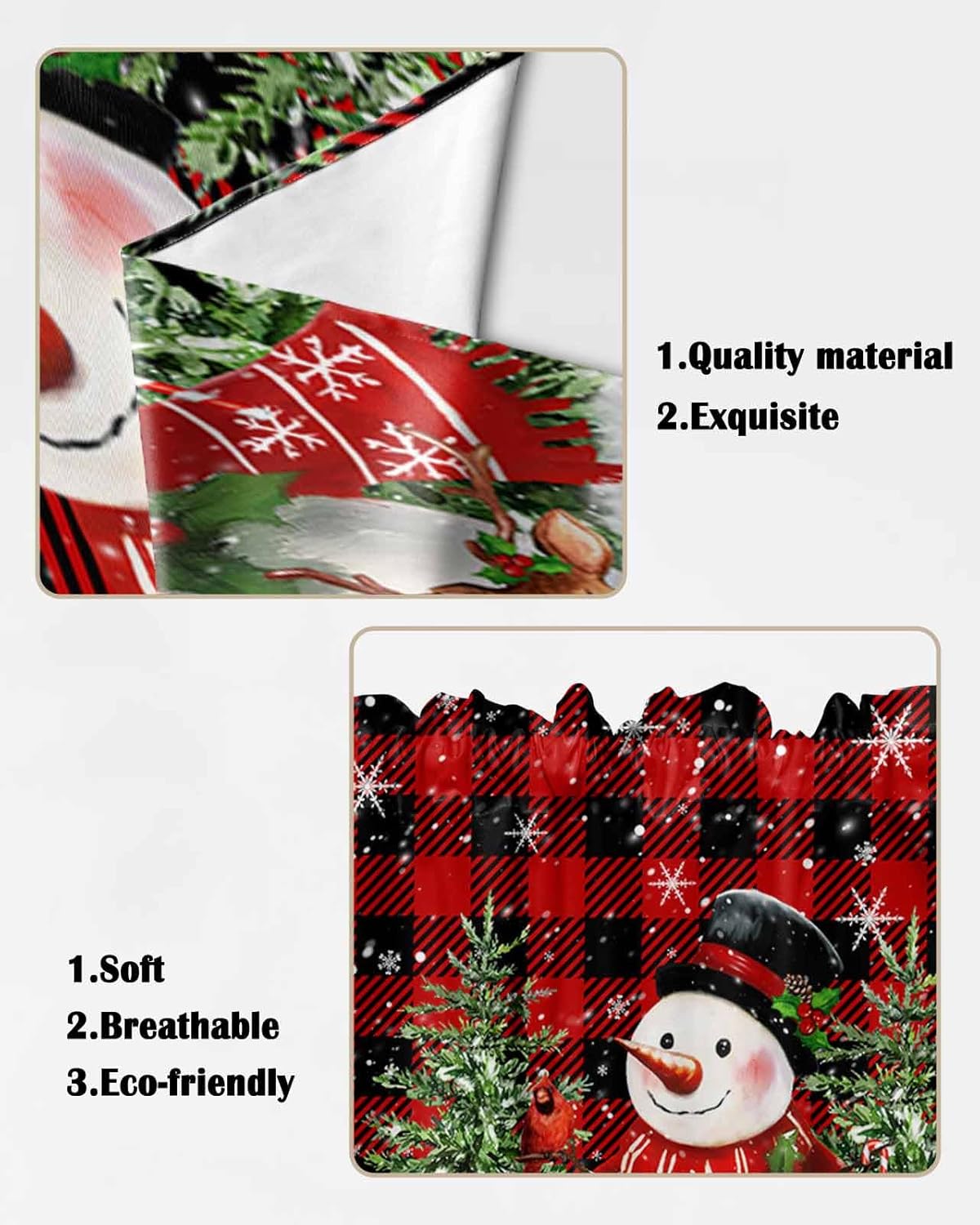 Christmas Swag Curtains Set 2 Panels 36x36 Red Black Buffalo Plaid Valance