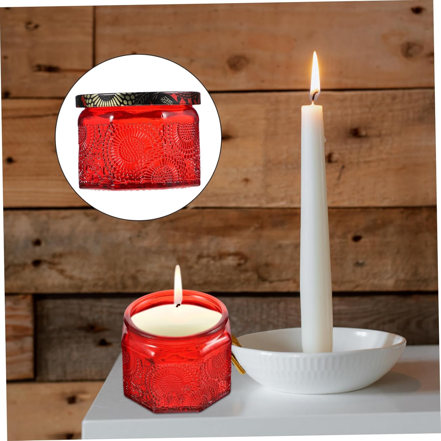 14-Piece Embossed Glass Candle Jar Set with Lids