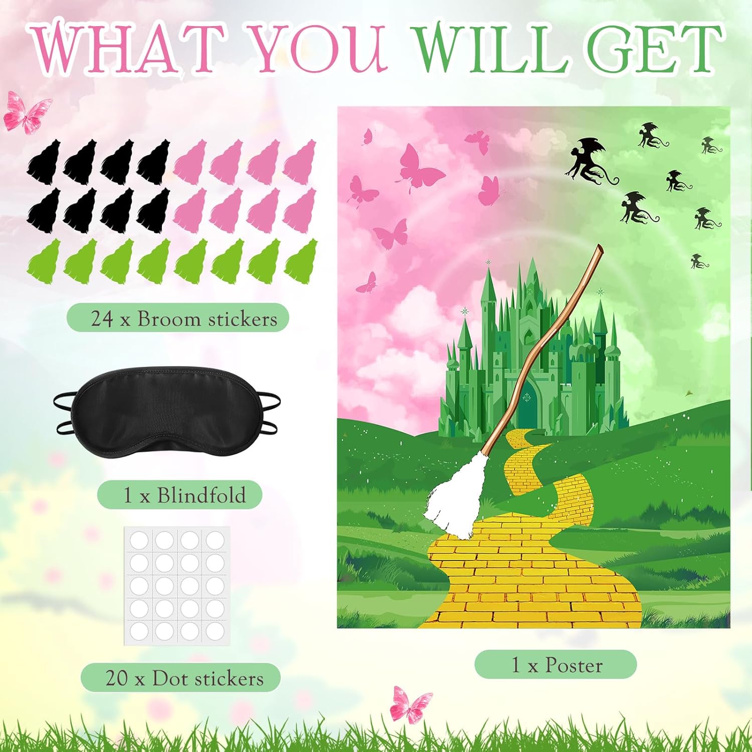 Witch Party Games Set Pink Green Decorations