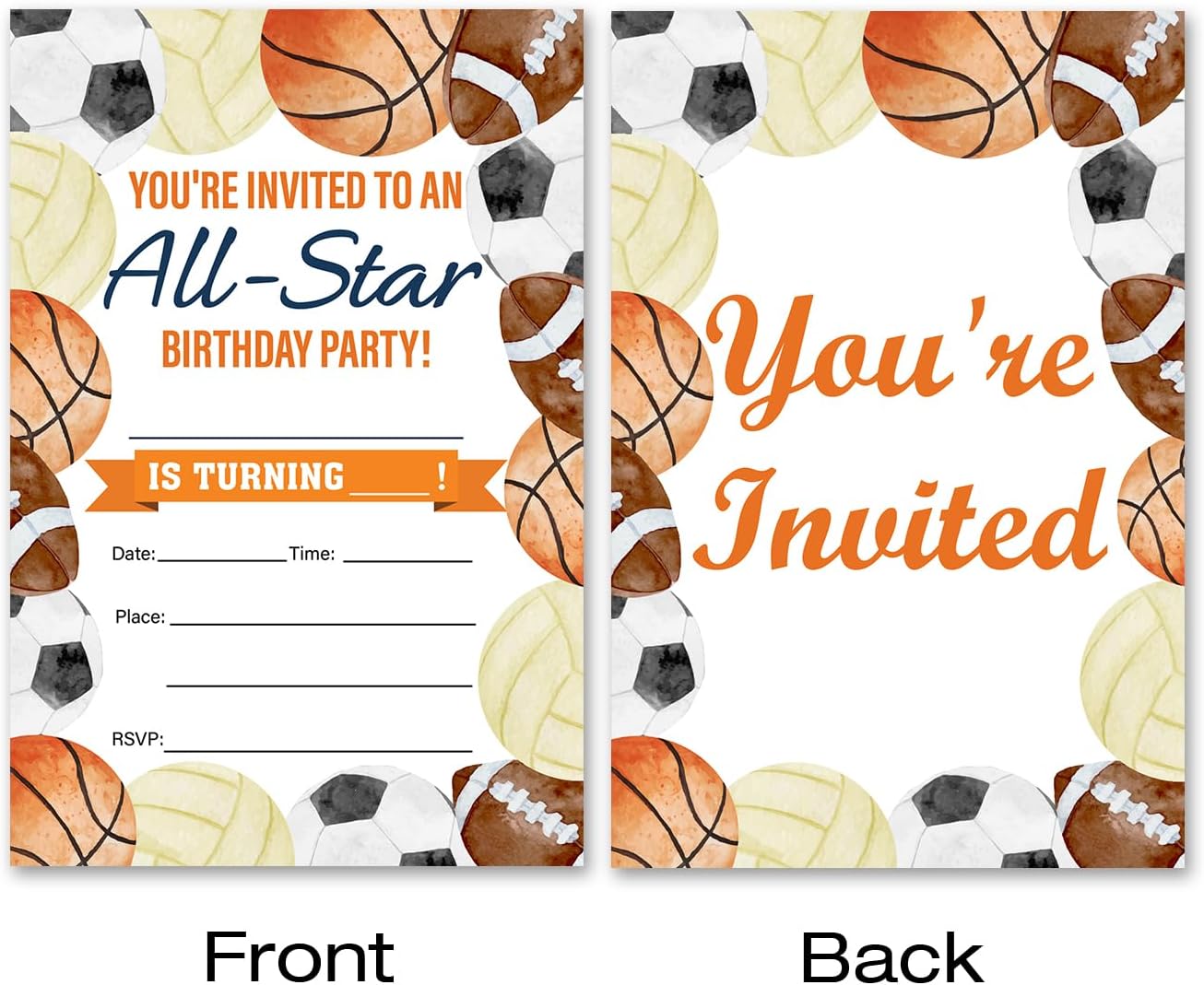VAHATAN Sports Birthday Invites 20-Pack with Envelopes