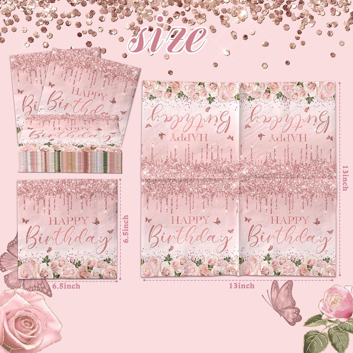 Pink Rose Gold Party Napkins 40Pcs Disposable Birthday Decor