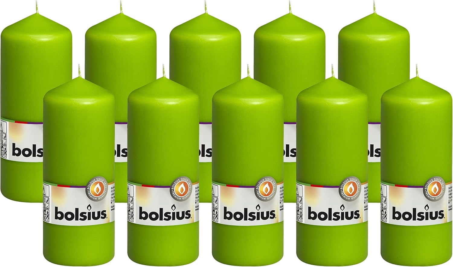 BOLSIUS 10 Unscented Lime Green Pillar Candles