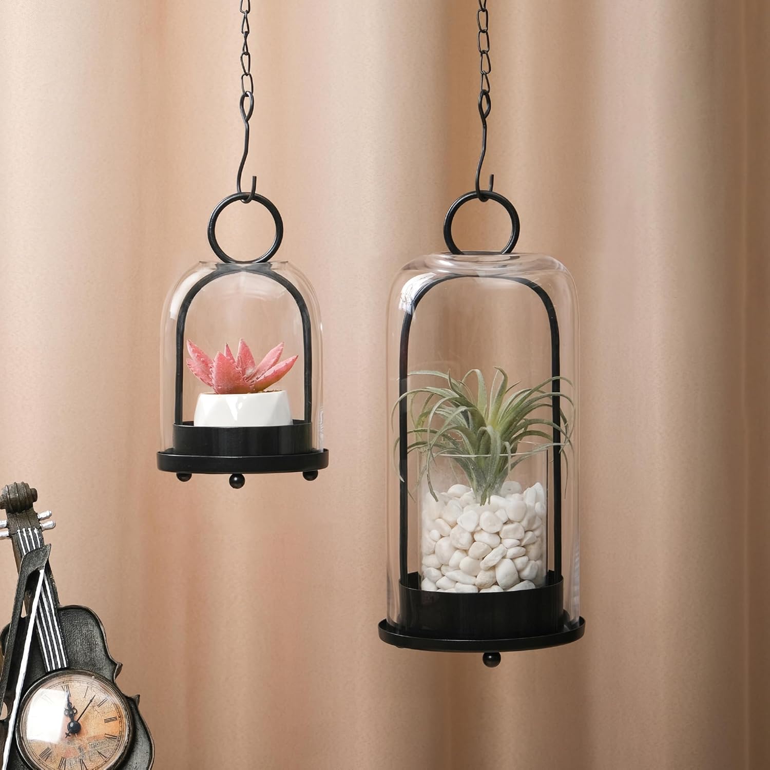 5 4 Wide Metal Candle Holder with Black Glass Dome