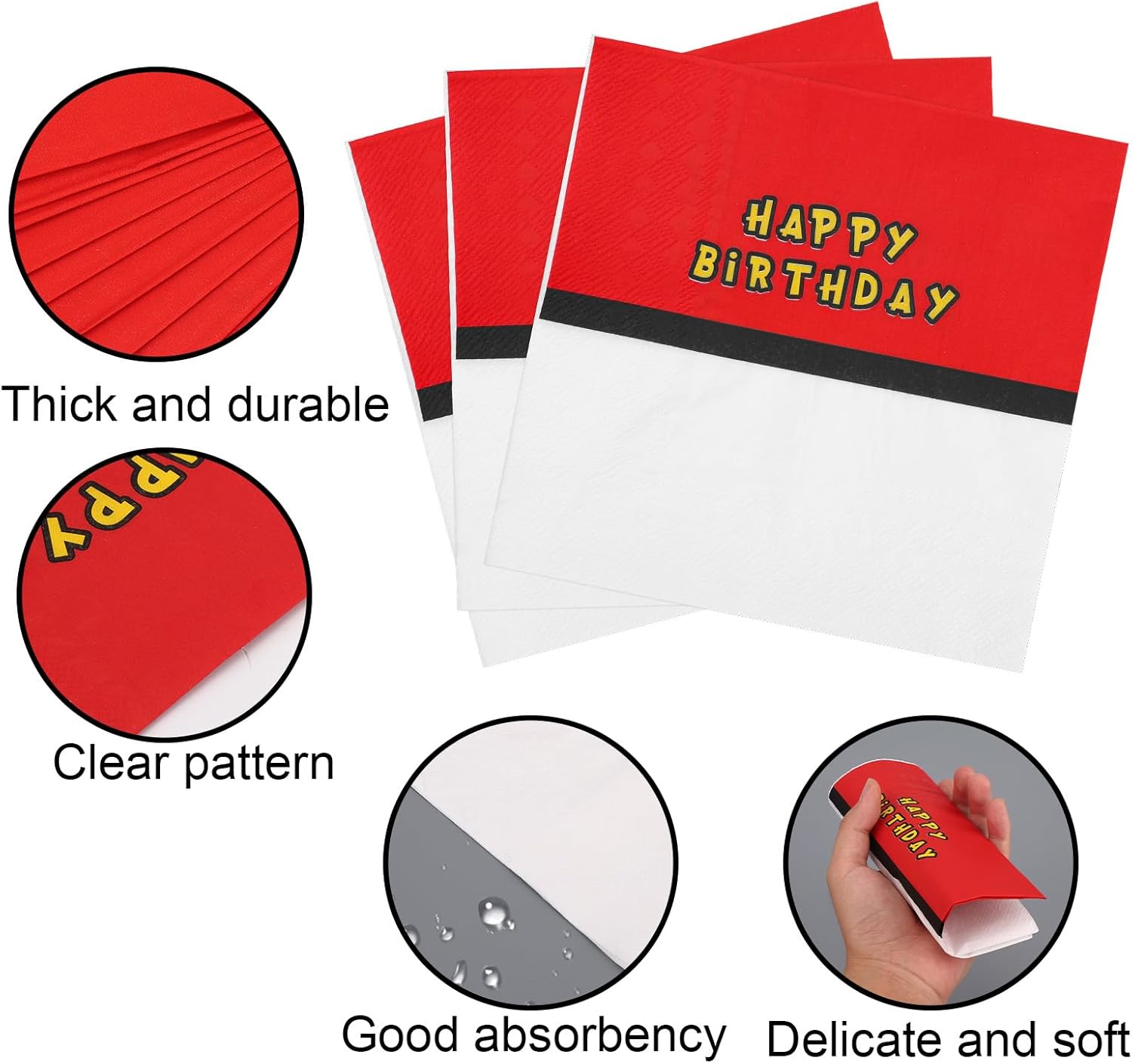 60pcs Happy Birthday Napkins Red White Cartoon Party Decor