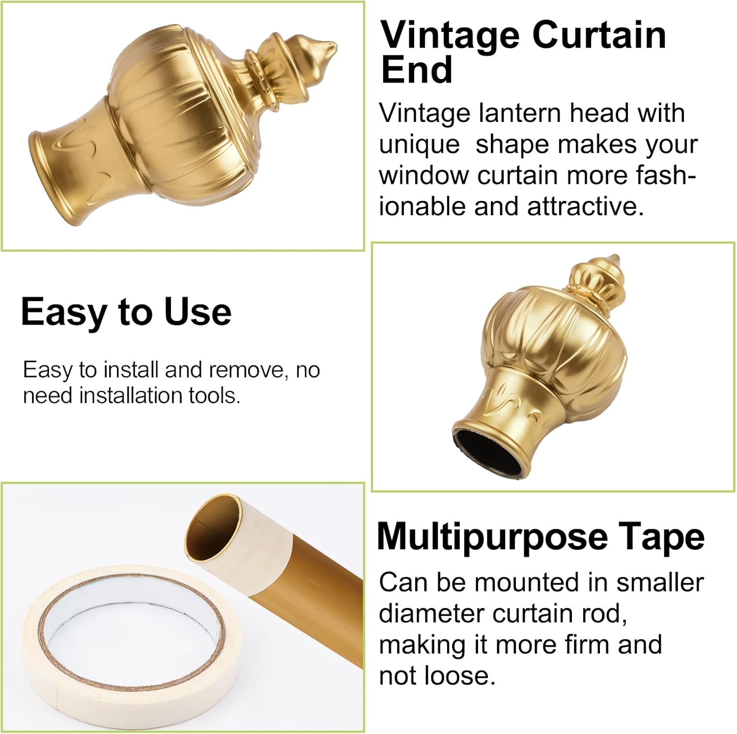 Curtain Finials 6Pcs Gold Plastic Decorative Window Rod Ends