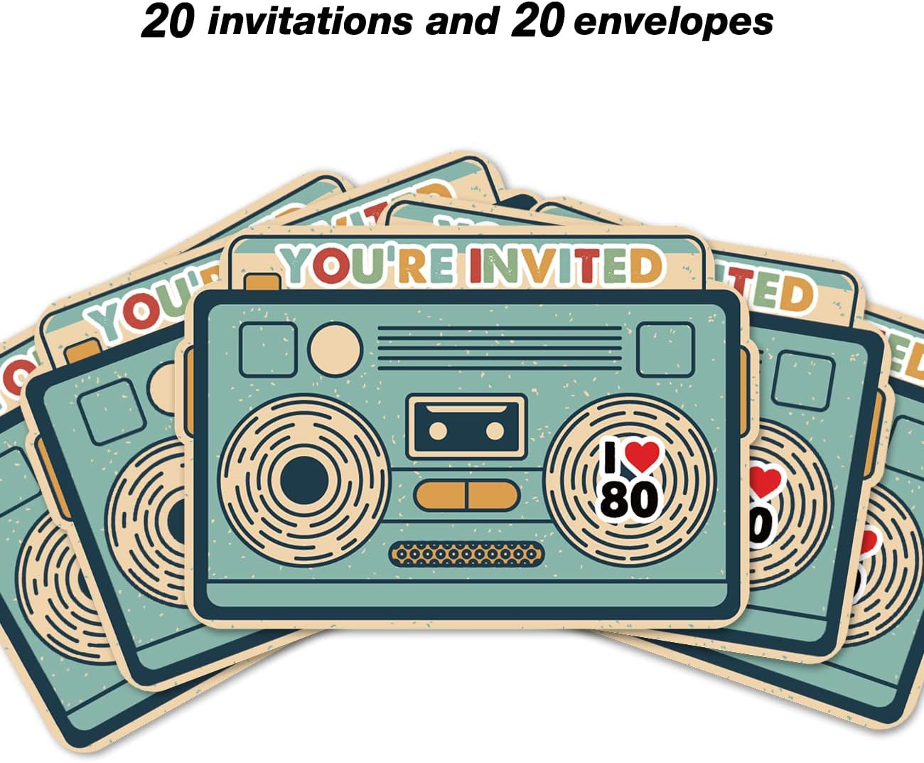 80s Birthday Party Invitations with Envelopes 20 Set