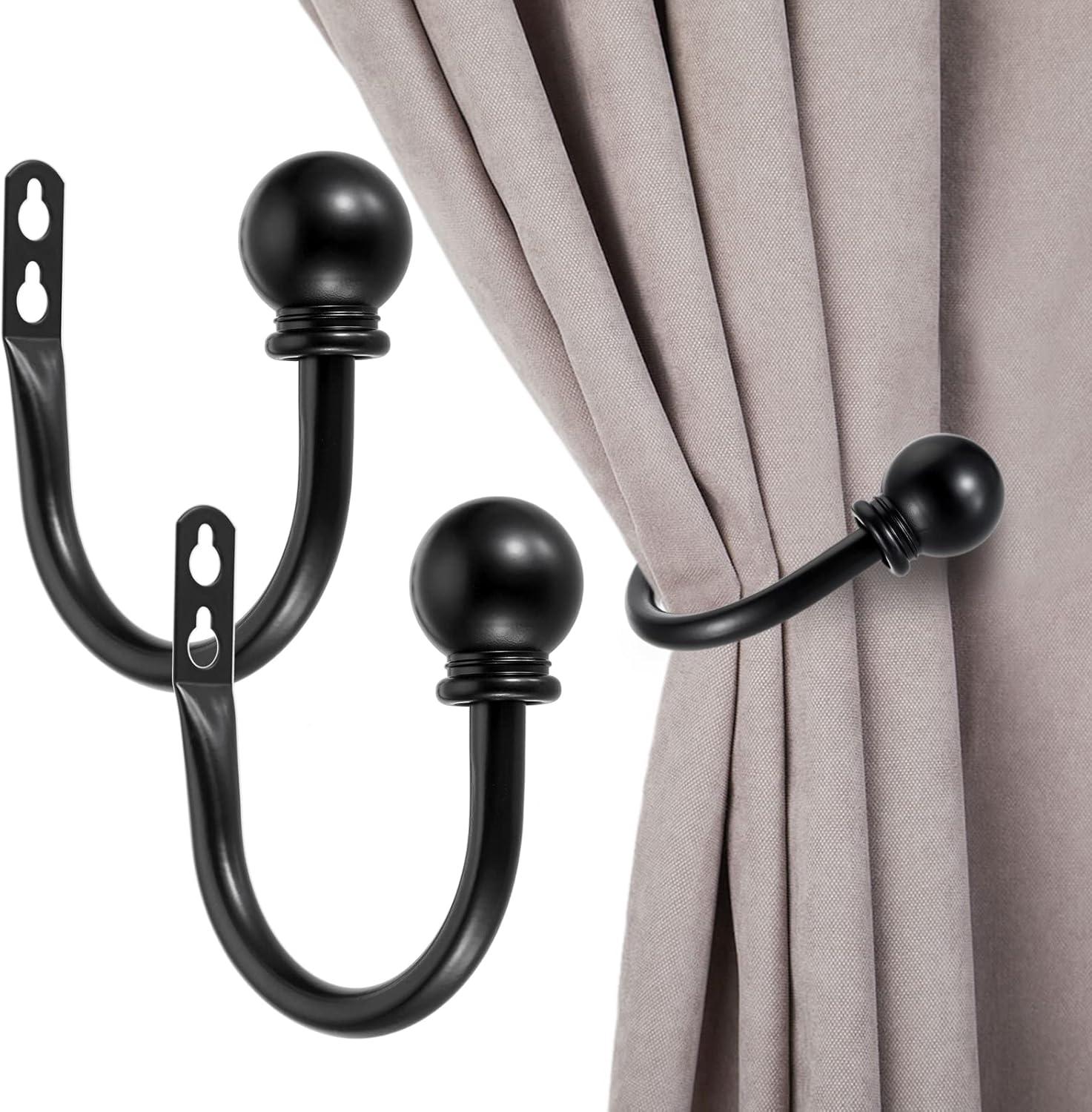Sumnacon Set of 2 Black Metal Curtain Holdbacks
