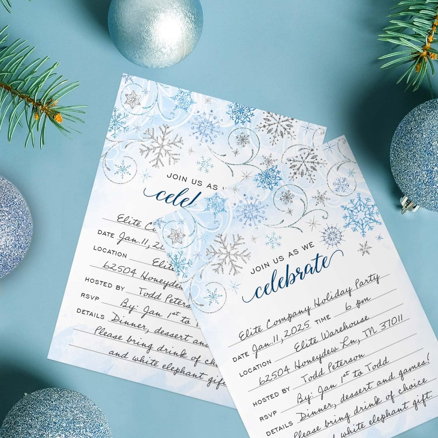 Canopy Street Faux Glitter Winter Party Invitations 5x7