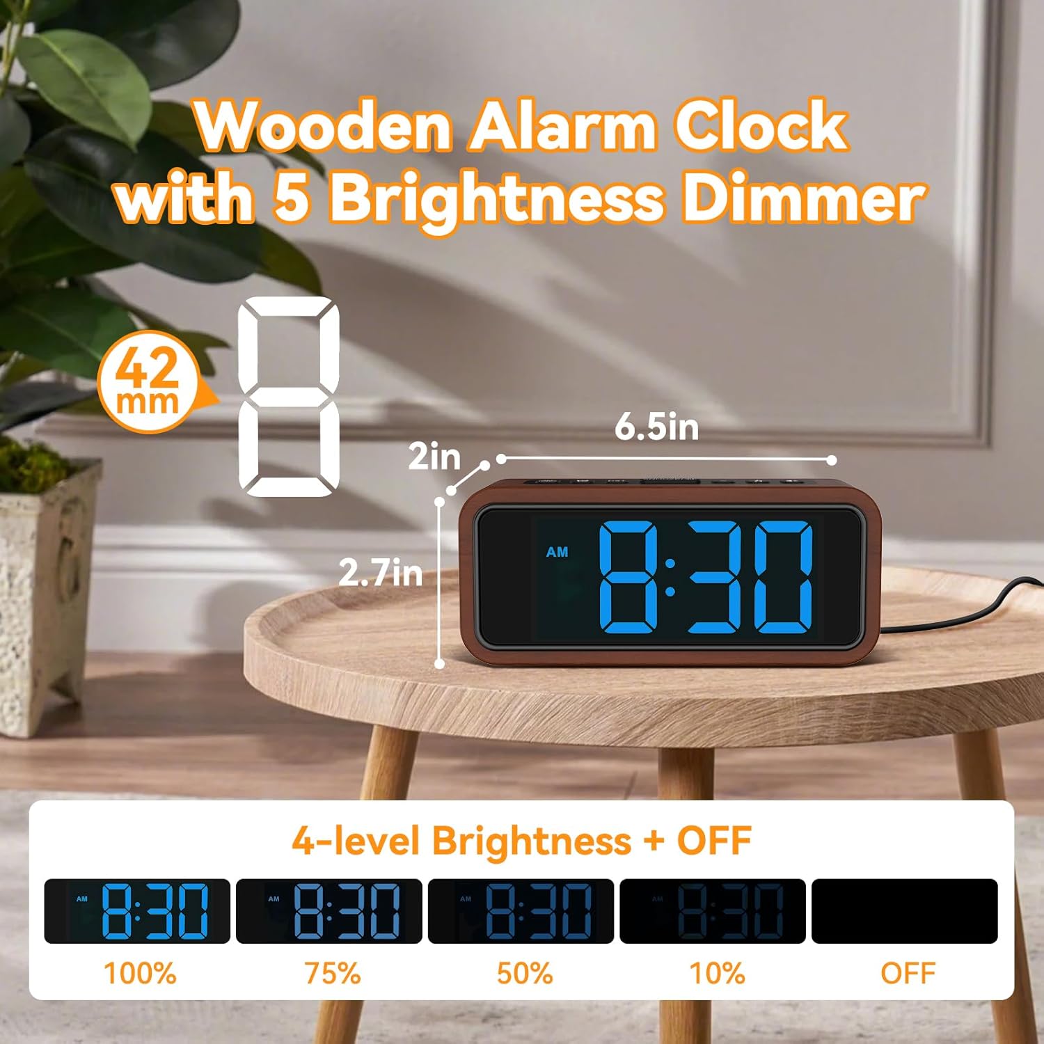 Netzu Wooden Alarm Clock with 12 Ringtones and 5 Volume Levels