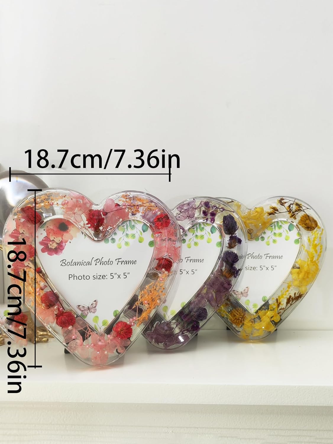 5x5 Inch Acrylic Photo Frame with Heart Shaped Vase Design