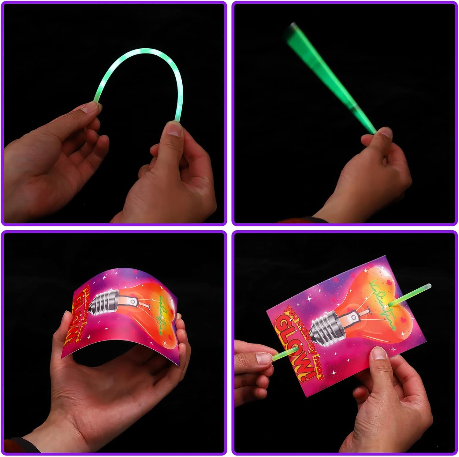 32 Pack Neon Valentines Day Gift Cards with Glow Sticks