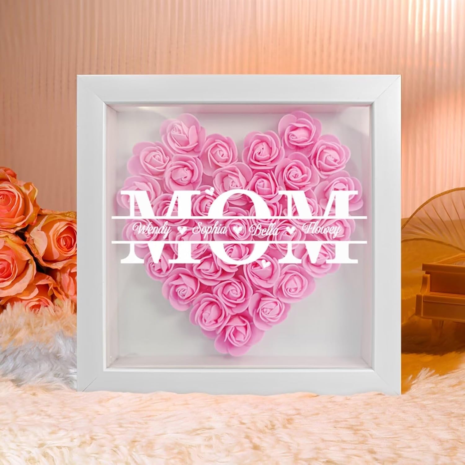 Artsadd Personalized Mom Rose Shadow Box Frame with Name