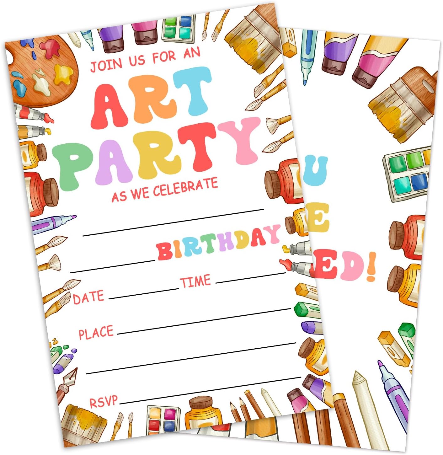 Art Party Invitations with Envelopes for 20 Guests