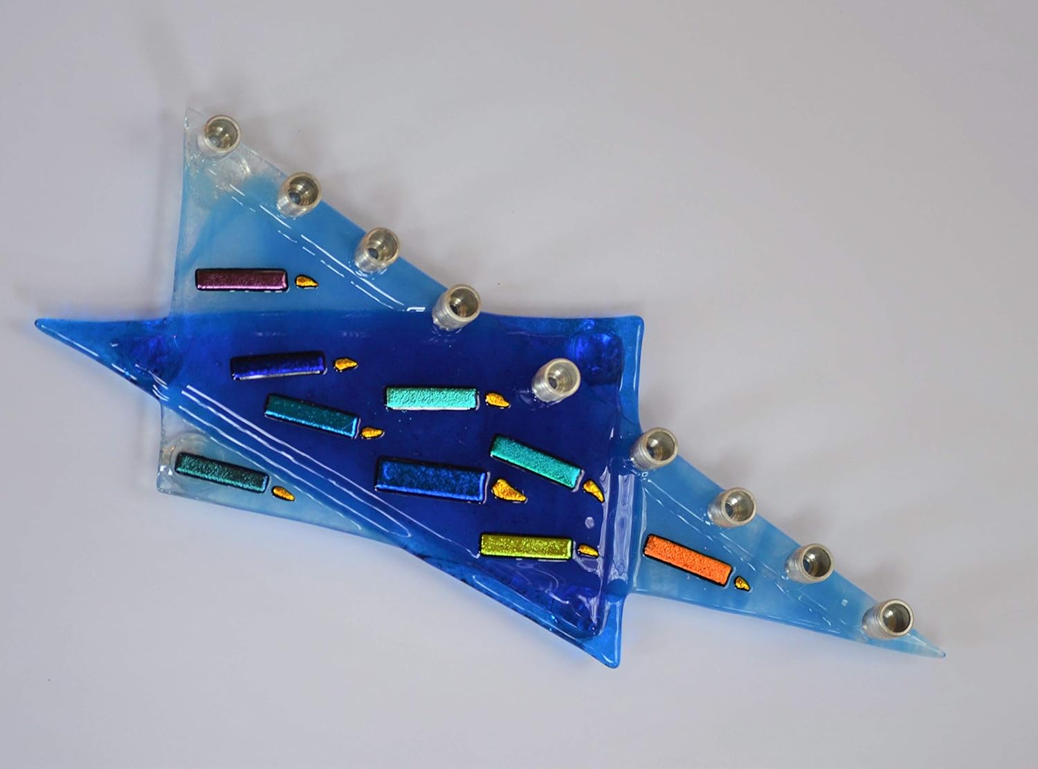 Blue Star of David Glass Menorah by Yafitglass 1
