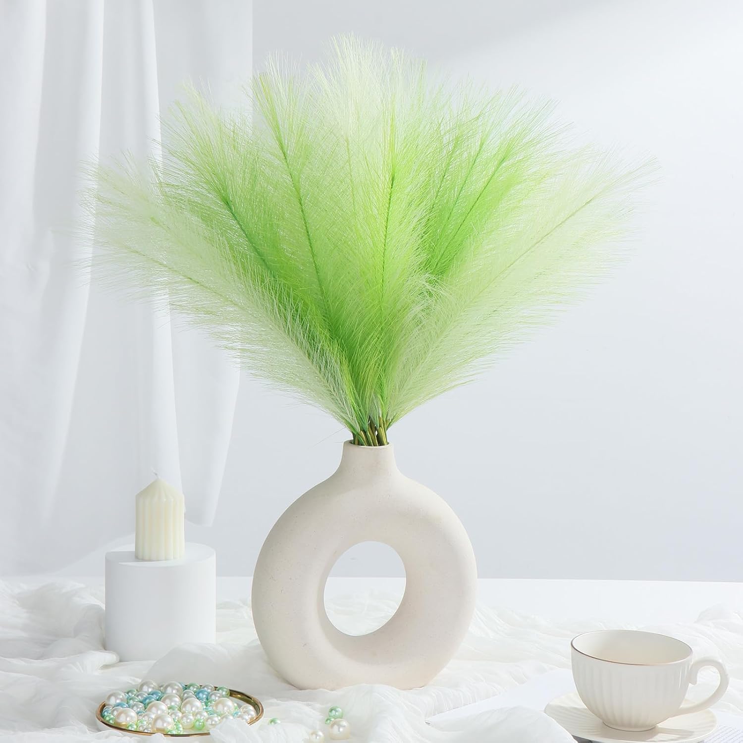 U-LIAN 36PCS Green Faux Pampas Grass 22 Inch Decor