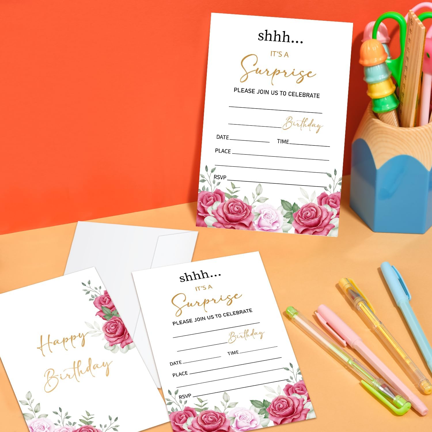 Surprise Birthday Invites with Envelopes 20 Pack