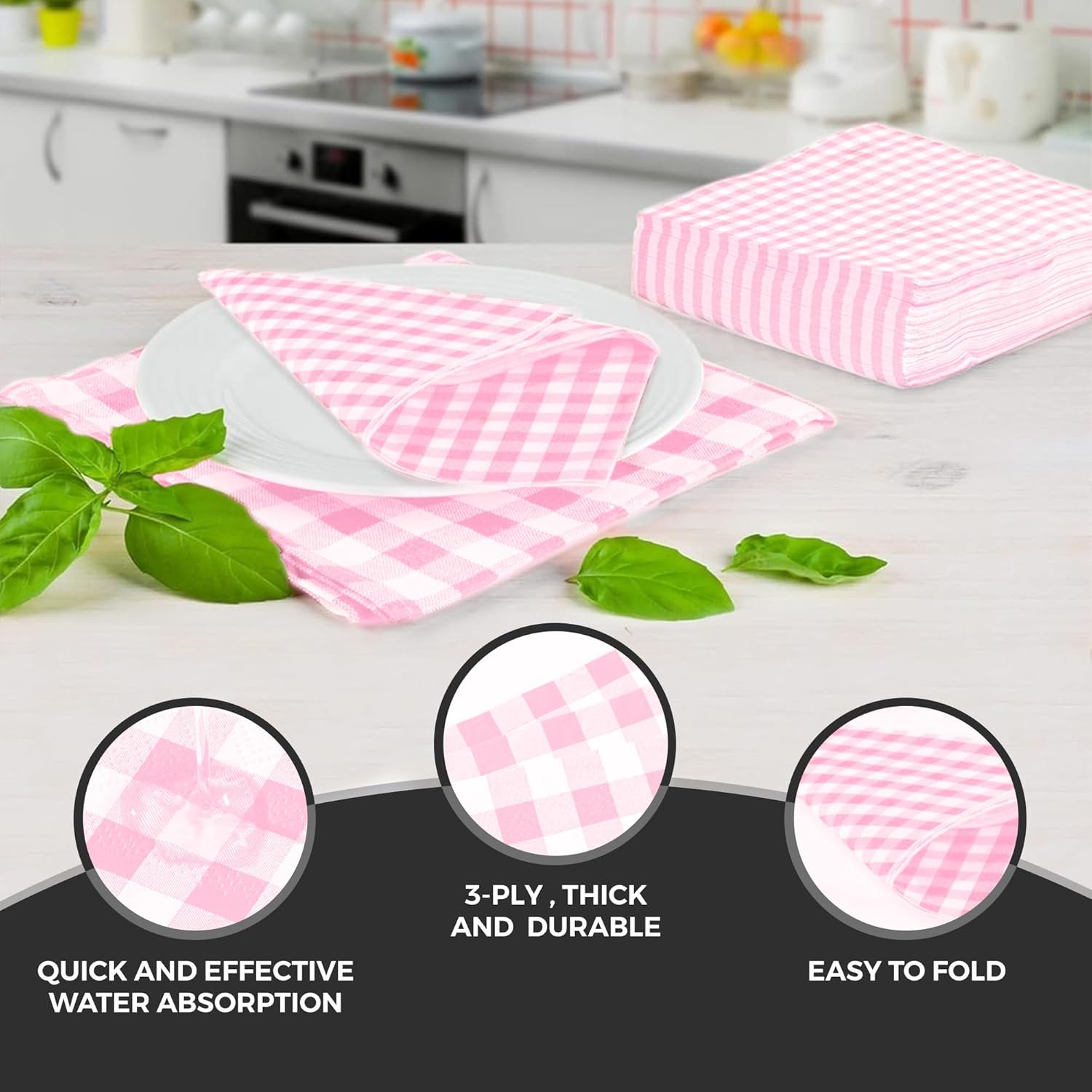 Pink Checkered Napkins 100 Pack 3 Ply for Events