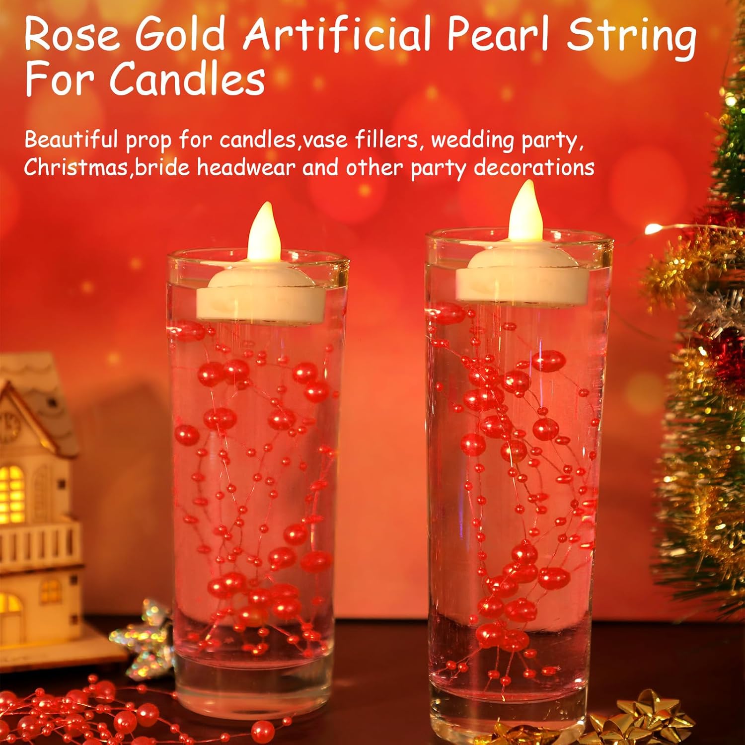 Nuanchu 50 Piece Artificial Pearl String for Candles