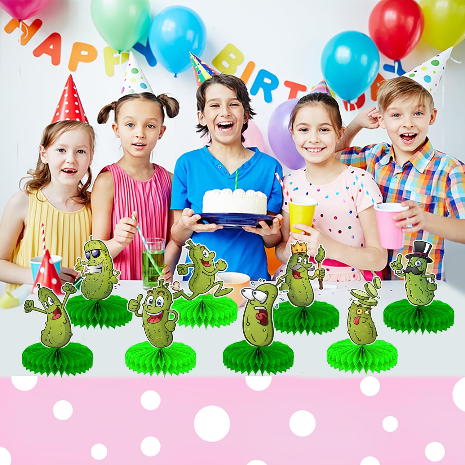 NOVIIML Cartoon Pickles Honeycomb Centerpieces 3D Double Sided Table Decorations