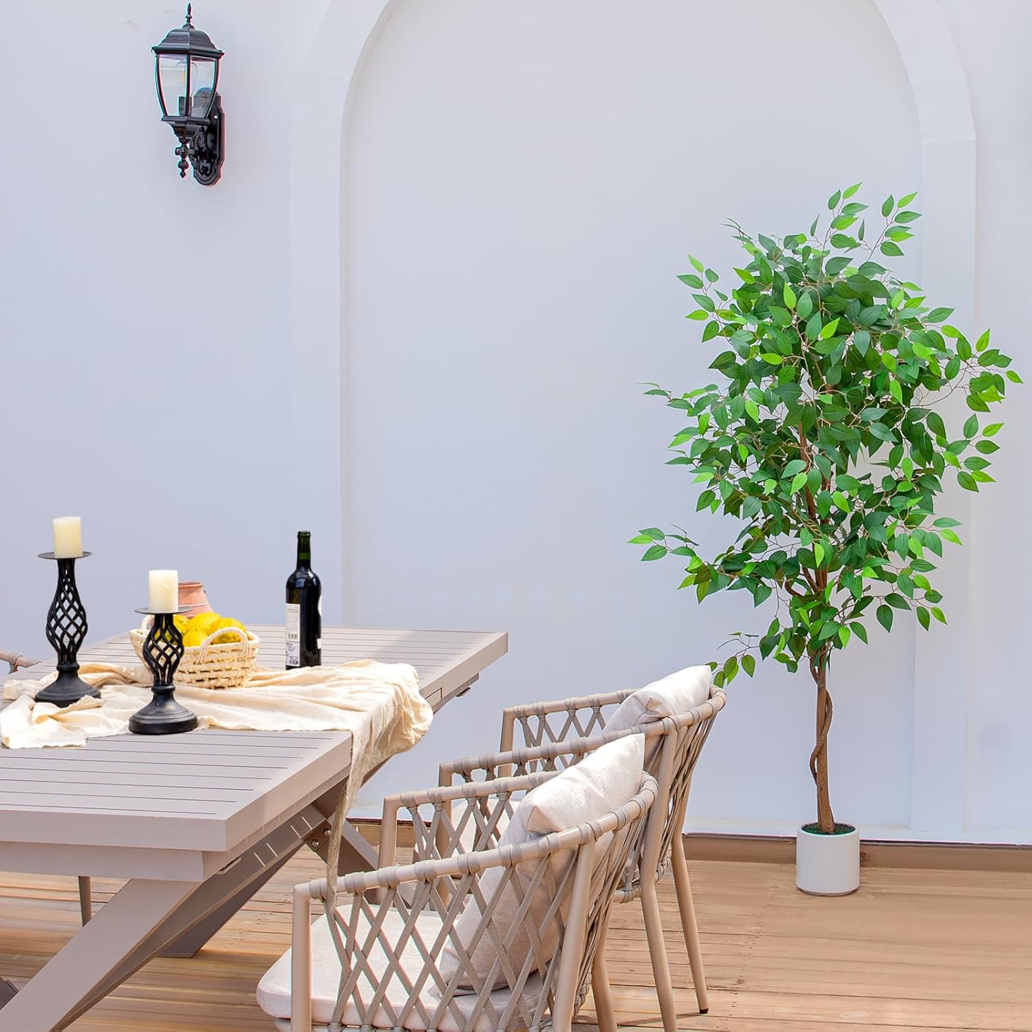 5FT Artificial Ficus Tree with White Planter