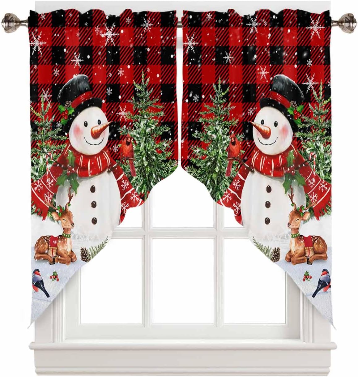 Christmas Swag Curtains Set 2 Panels 36x36 Red Black Buffalo Plaid Valance