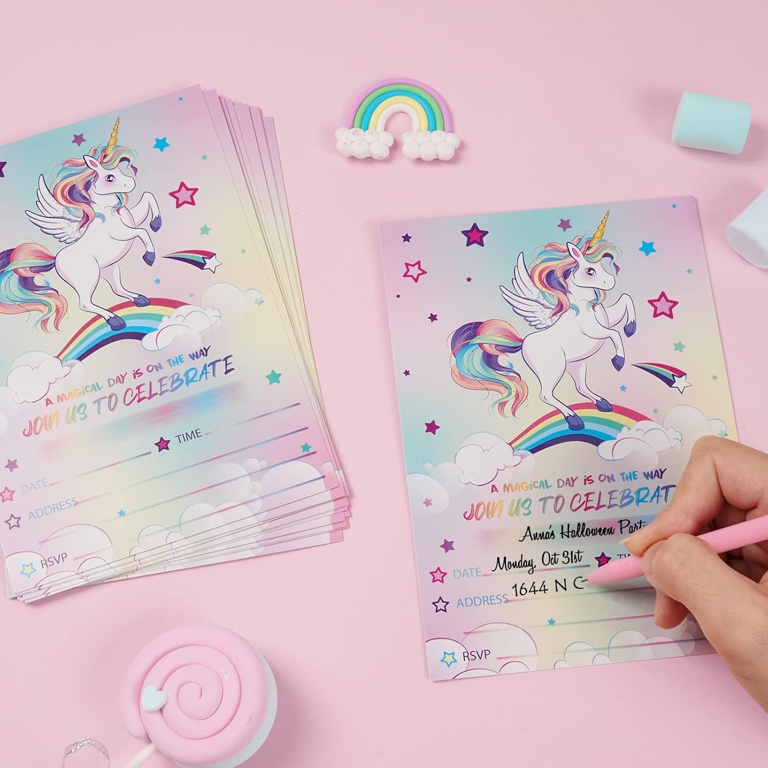 WERNNSAI 24PCS Unicorn Birthday Invites with Envelopes