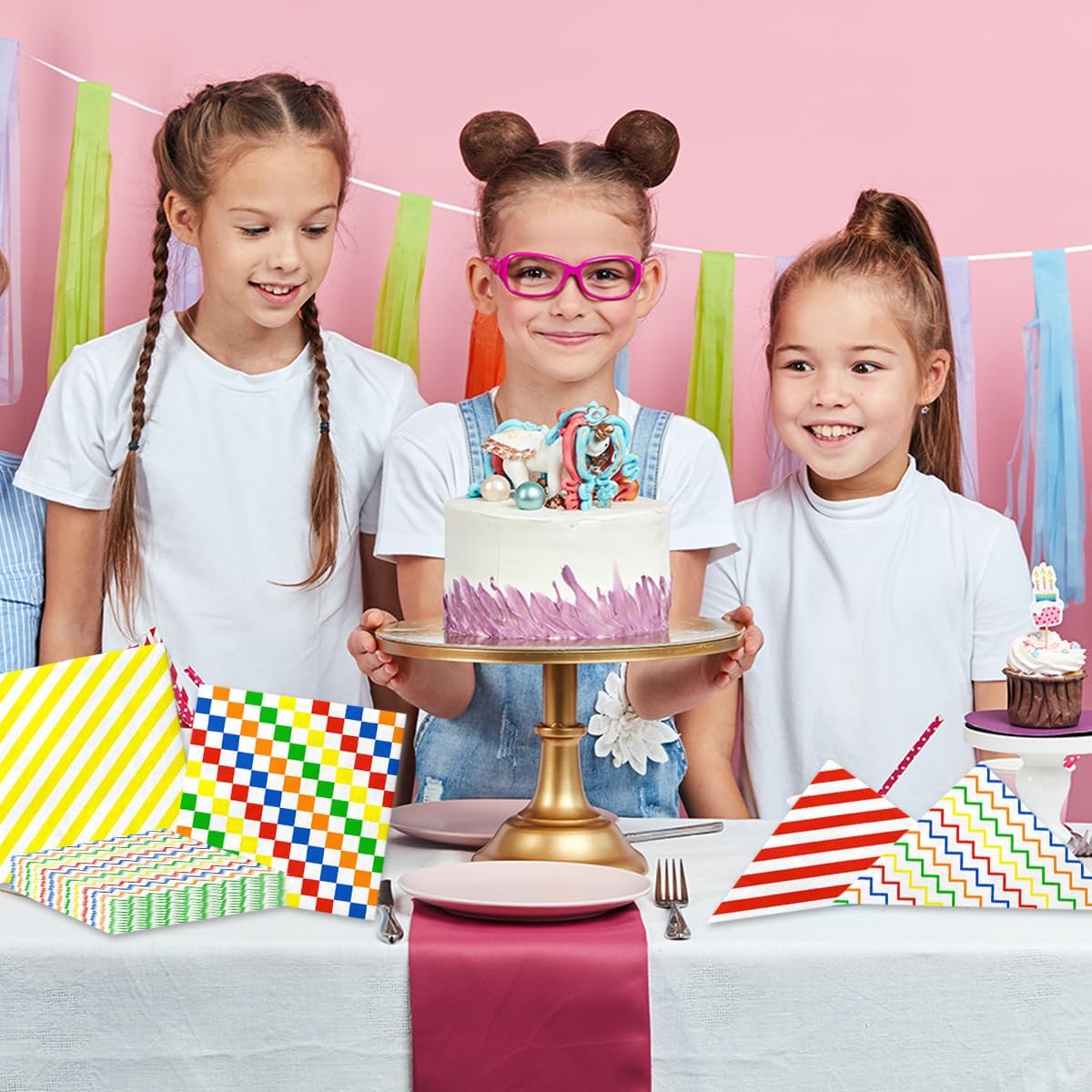 40Pcs Colorful Rainbow Napkins for Birthday Parties