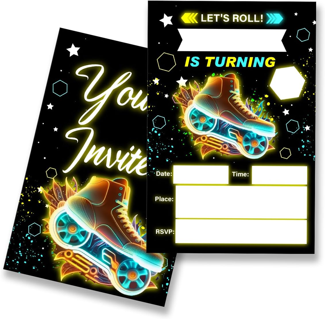 EUDOSI Roller Skating Birthday Invites Set of 20 with Envelopes
