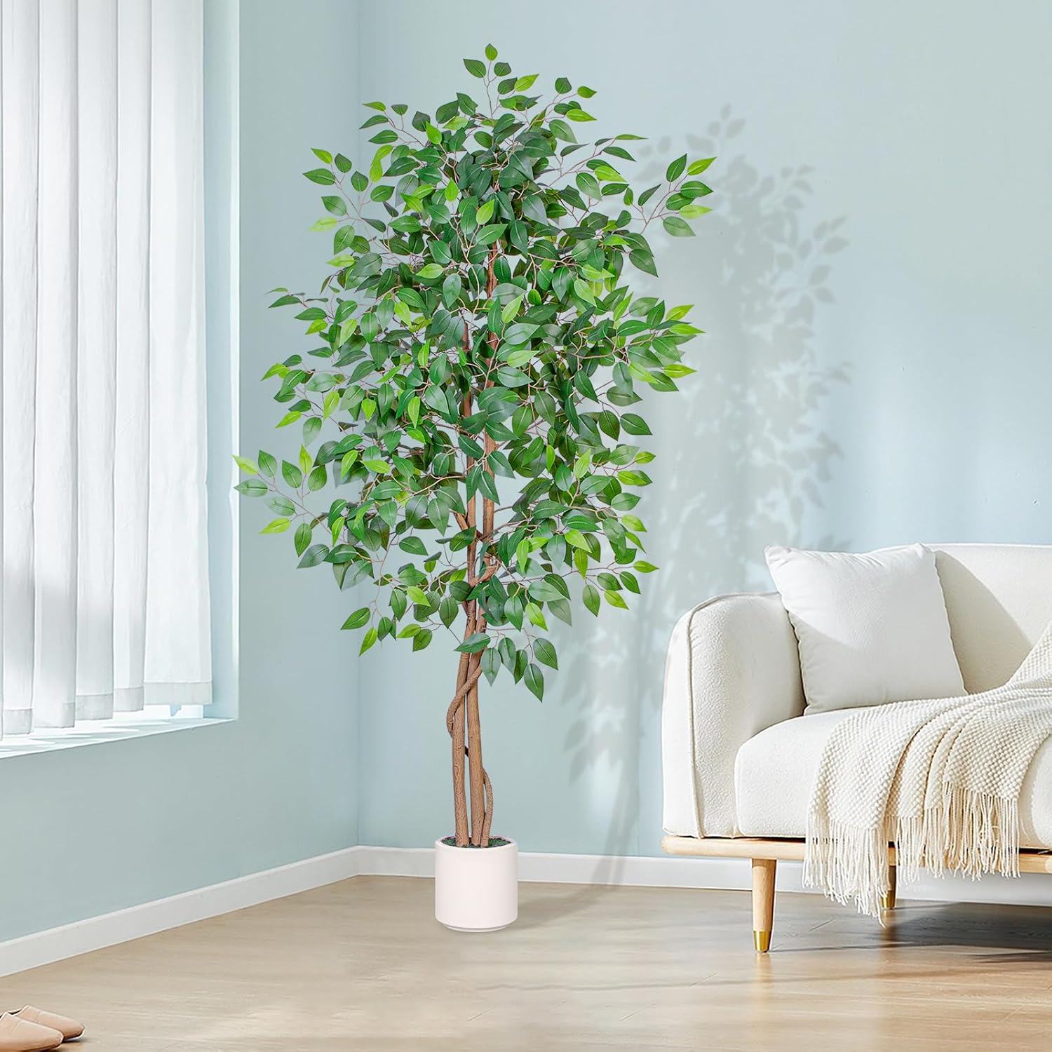 5FT Artificial Ficus Tree with White Planter