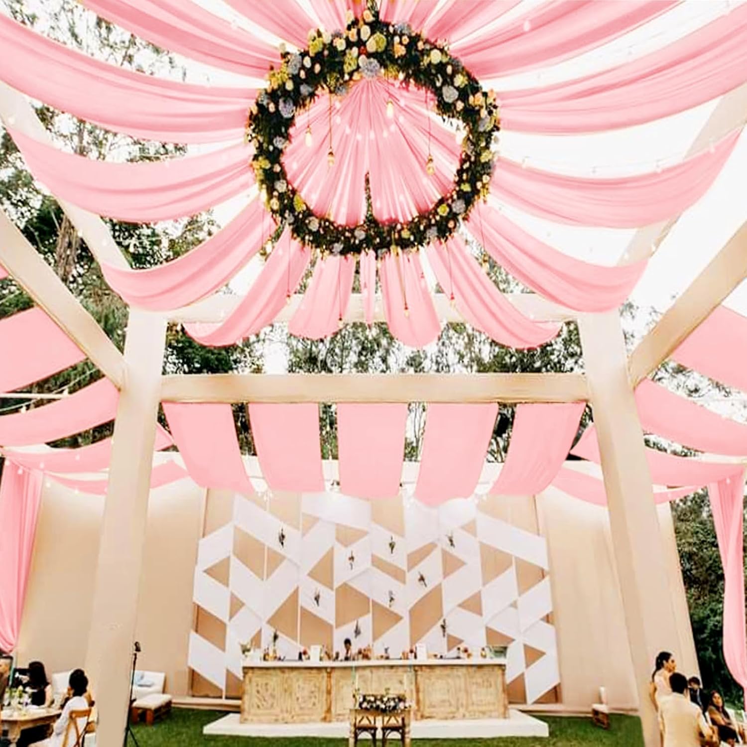 6 Panels Pink Ceiling Drapes for Wedding Decor