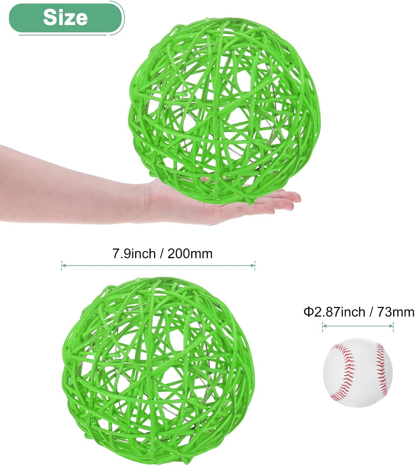 Wicker Rattan Balls 200mm Green Decorative Orbs
