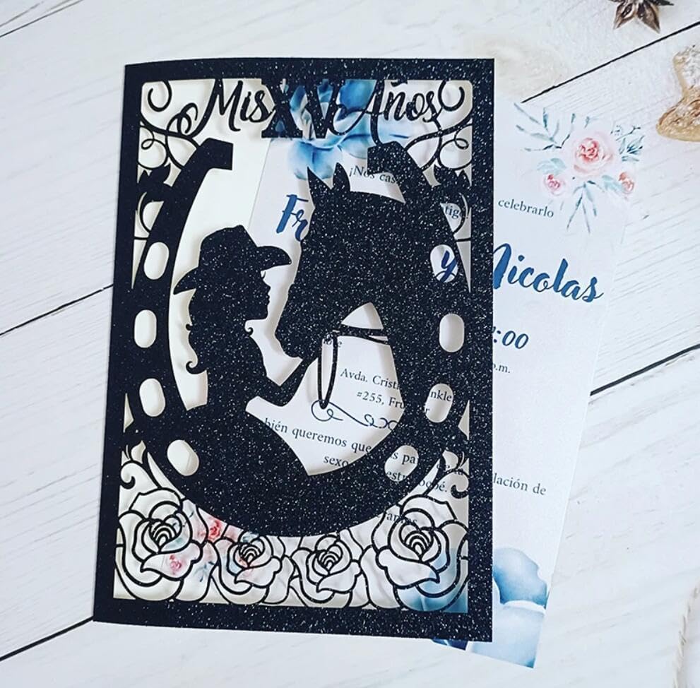 50pc Horse Girl Laser Cut Birthday Party Invitation Set With Envelope