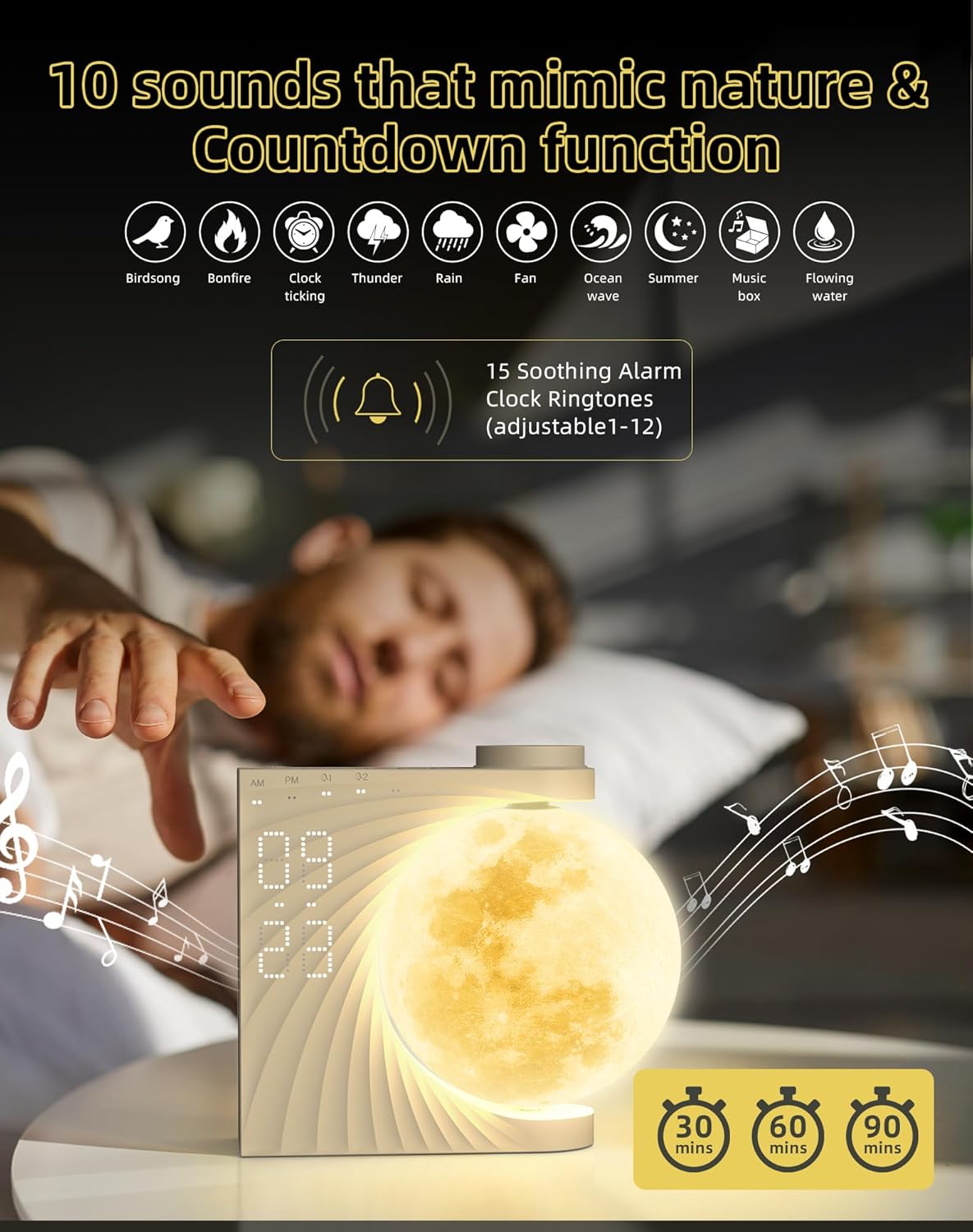 INSSISAIN Sunrise Alarm Clock with Moon Lamp and Nature Sounds