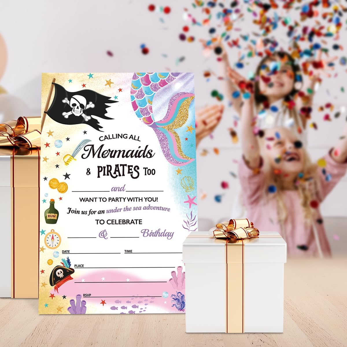 Mermaid and Pirate Birthday Invitations Set of 20 4x6 with Envelopes