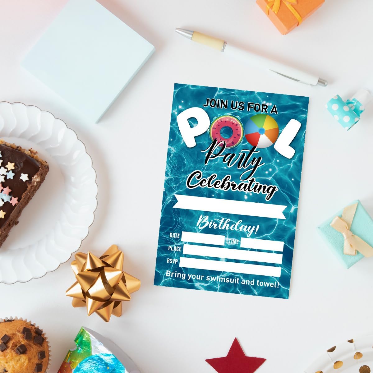 Pool Party Birthday Invites for Boys Set of 20