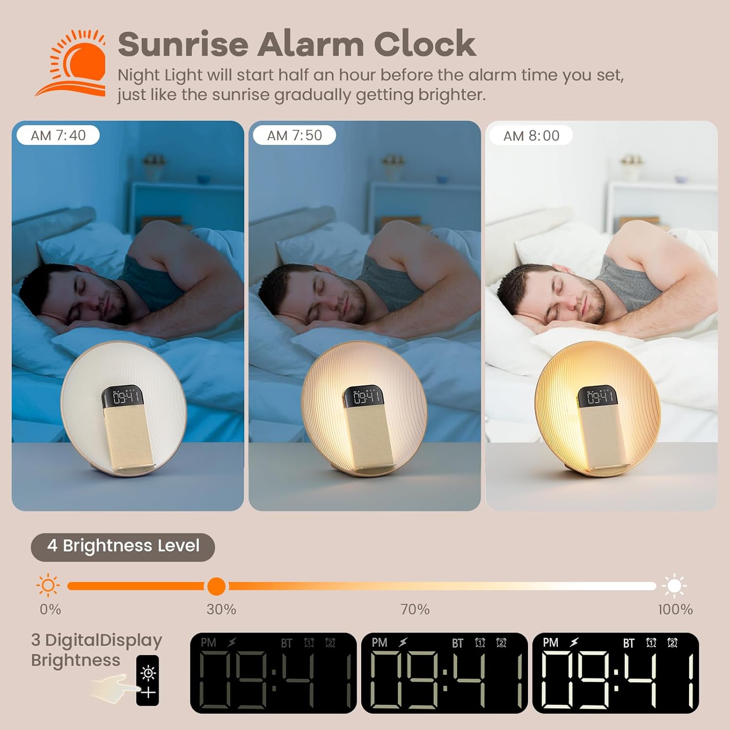 COLSUR Sunrise Alarm Clock with Bluetooth Speaker and Wireless Charging
