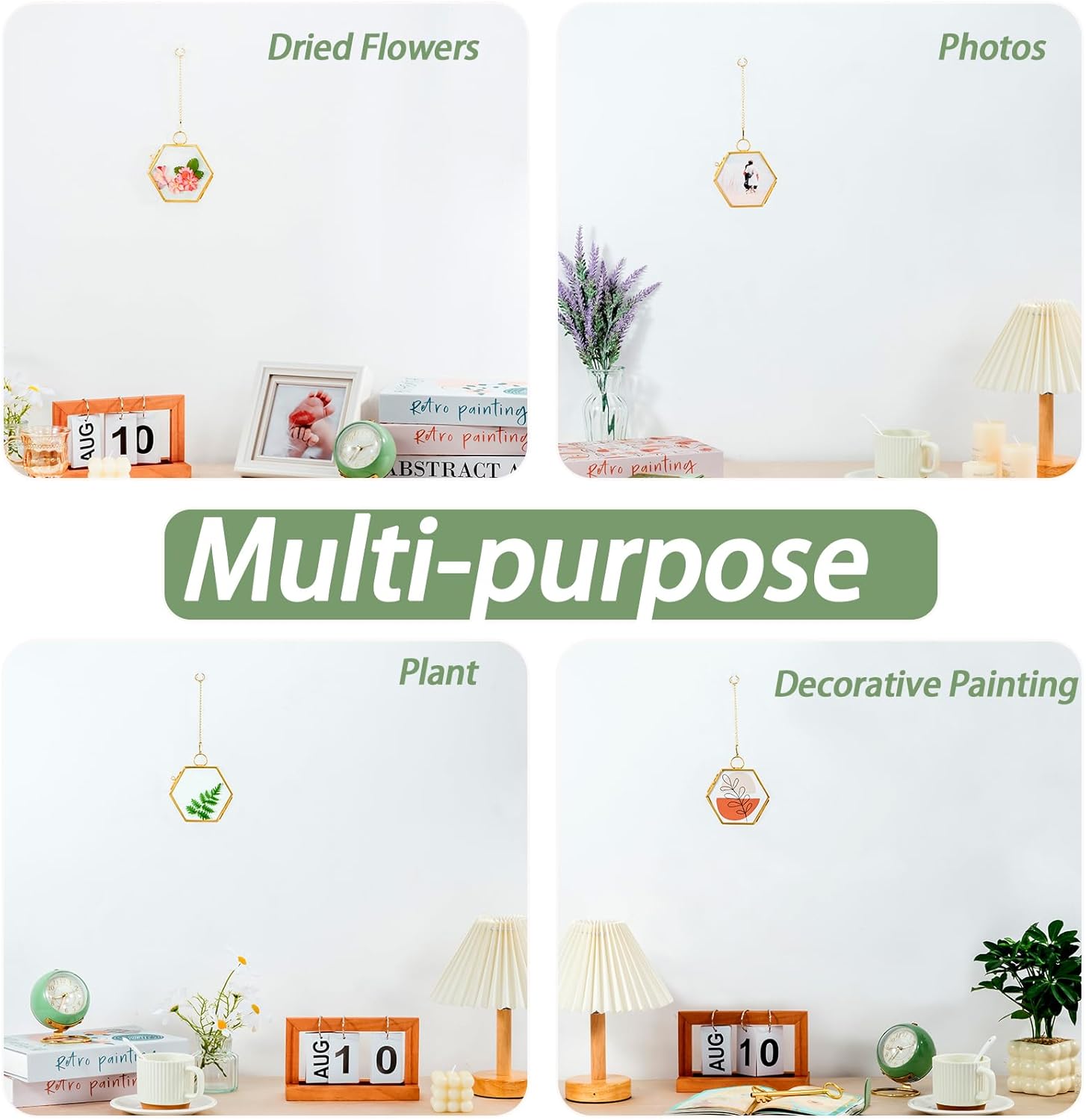Mini Glass Floating Frame for Dried Flowers Gold Metal Wall Hanging Frame