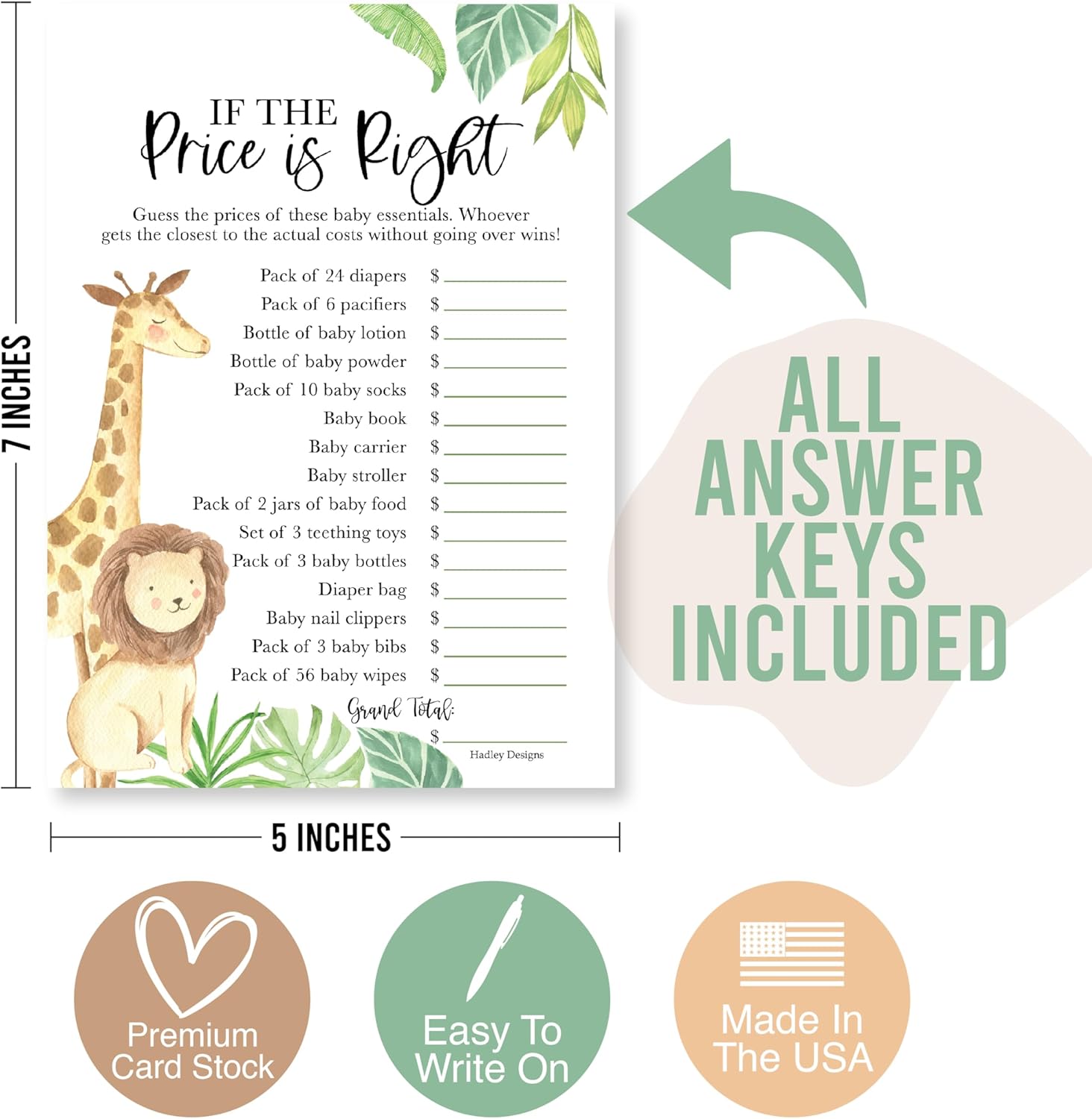 Hadley Designs 20 Safari Baby Shower Games - Gender Neutral