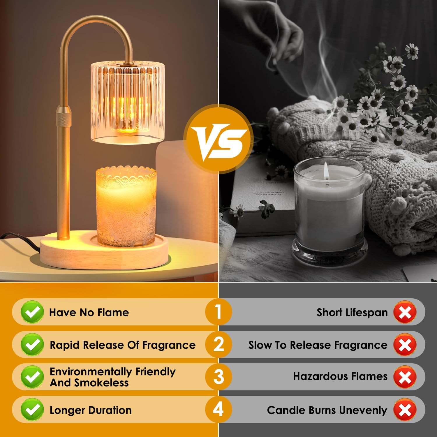 YDSP Candle Warmer Lamp with Timer Adjustable Height Modern Style