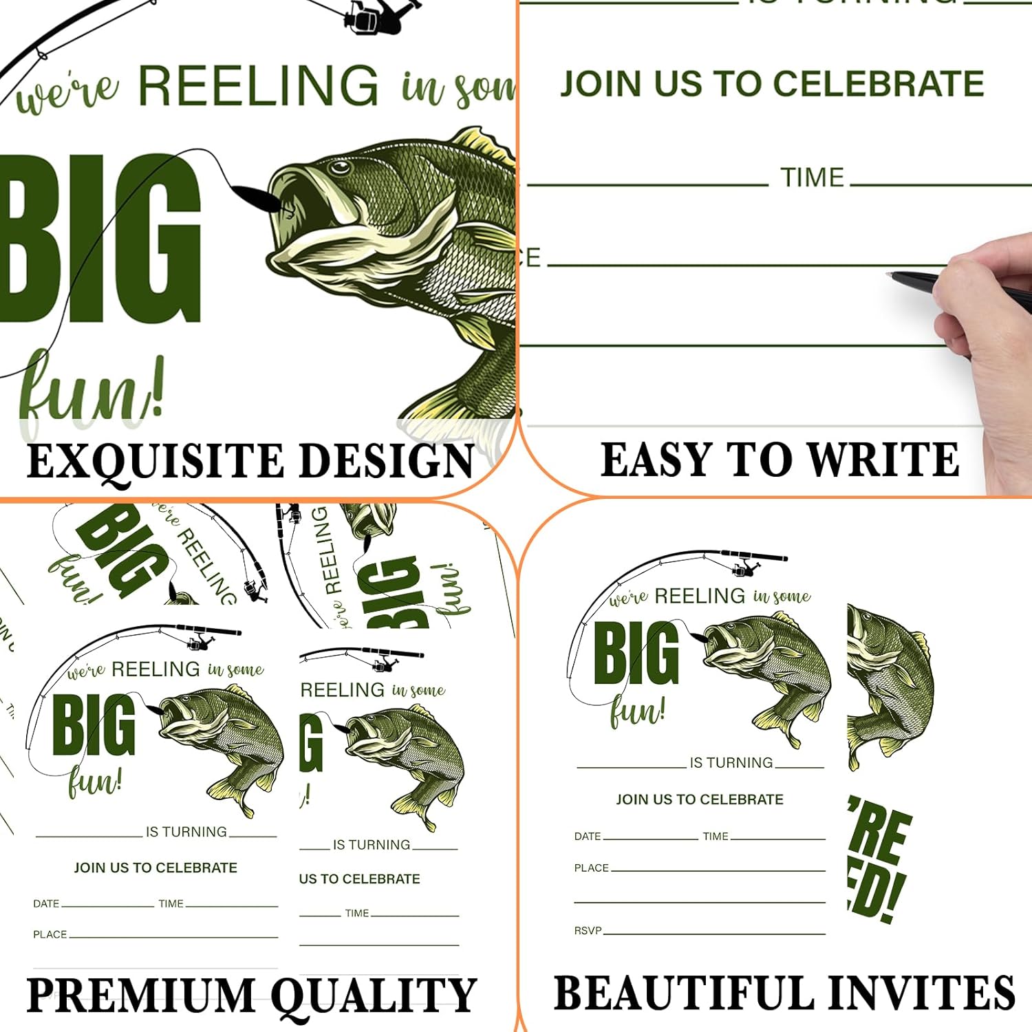 Fishing Theme Birthday Invites with Envelopes Set C03