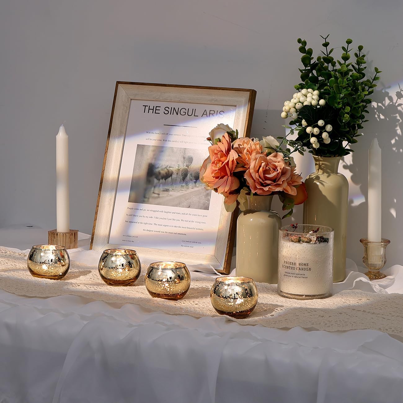 LETINE Gold Mercury Glass Votive Candle Holders Set of 36